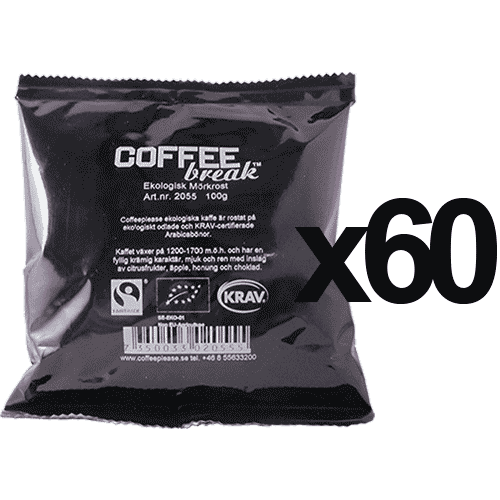 Coffeeplease økologisk mørkristet formalet filterkaffe 100g x60