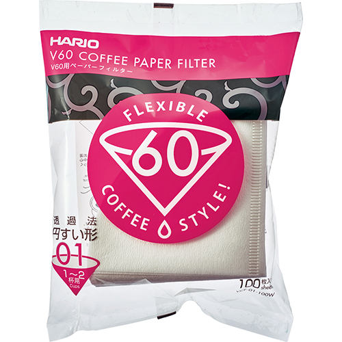 Hario V60 Kaffefiltre i hvid papir størrelse 01 100st