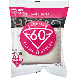 Hario V60 Kaffefiltre i hvid papir størrelse 01 100st